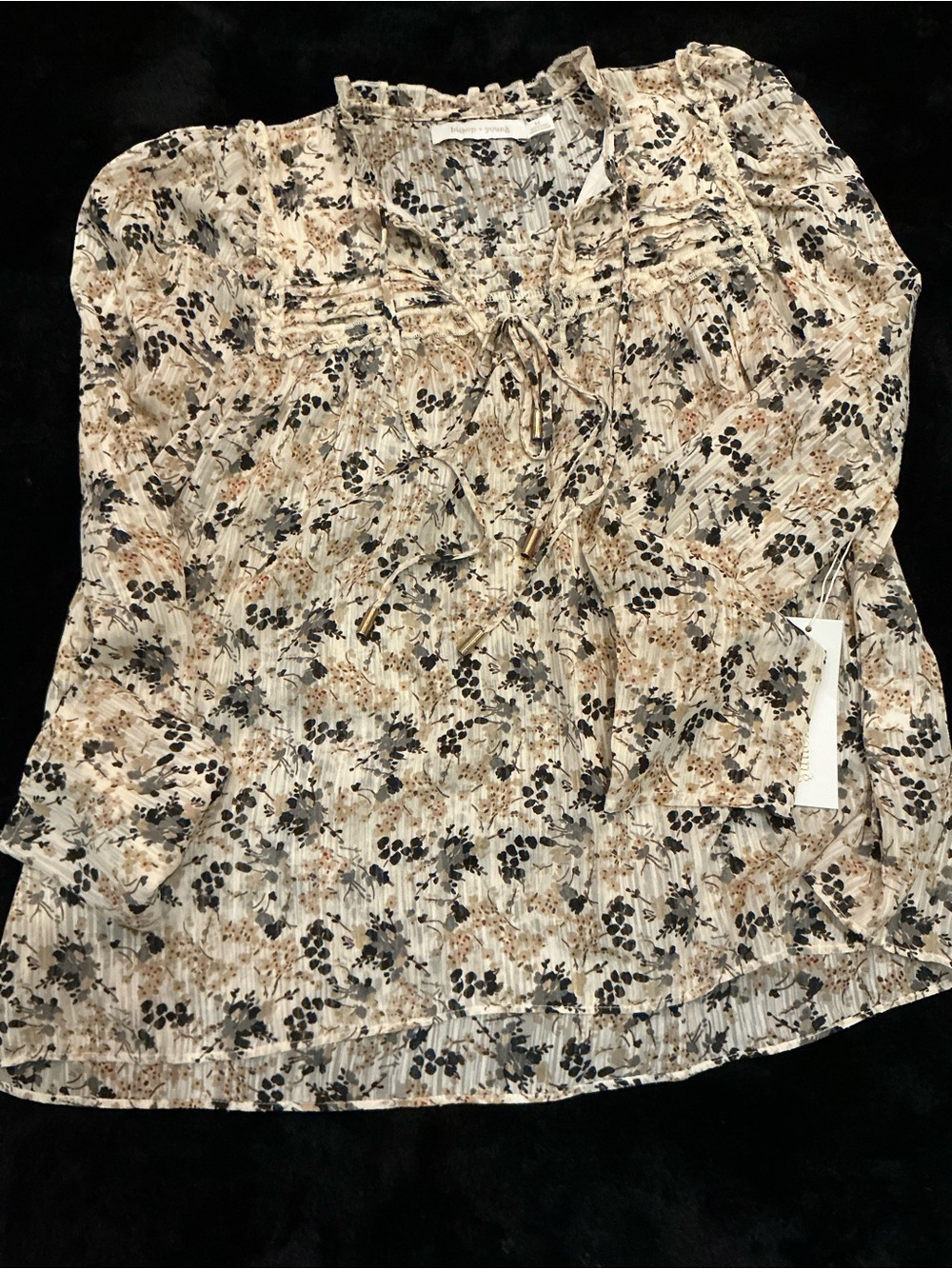 Bishop and Young Woven Floral Tie-Neck Blouse - Beige Multi Women’s Medium